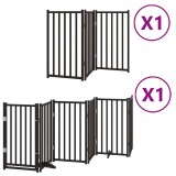 Cumpara ieftin Poarta caini pliabila cu usa 9 panouri negru, 450 cm, lemn plop