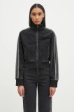 adidas Originals bluză Adicolor Denim Tracktop femei, culoarea negru, cu imprimeu, JD3110