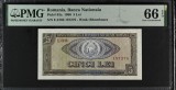 5 lei 1966 pmg66 unc bancnota gradata