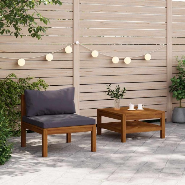 vidaXL Set canapea de grădină, 2 piese, perne gri &icirc;nchis, lemn acacia 316284