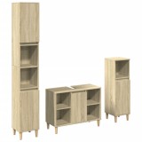 Cumpara ieftin Set mobilier de baie, 3 piese, stejar sonoma, lemn prelucrat