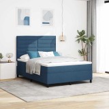 Pat cu saltea cu arcuri și LED-uri albastre, 160 x 200 cm, material textil