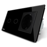 Livolo Intrerupator Dublu Touch cu Priza Neagra Sticla, 16A, 3200W, IP20