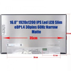 Display compatibil Laptop, 02W1N2, 2W1N2, N160JCA-EEL Rev.C1, C2, B1, NV160WUM-N42, NV160WUM-N44, NV160WUM-N45, B160UAN03.1, 16 inch, FHD+, 1920x1200,