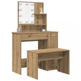 VidaXL Set de măsuță de toaletă cu LED Lemn vechi din lemn lemnos