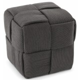 Taburet cub tapitat gri, material reiat, design impletit, 34x34x34 cm