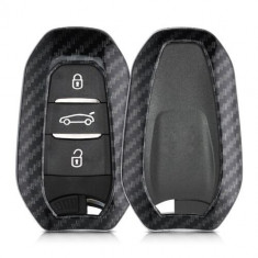 Husa Cheie Auto pentru Peugeot/Citroen, 3 Butoane, Keyless Go, Kwmobile, Plastic, Negru/Gri, 56474.01