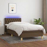 vidaXL Pat cu arcuri, saltea și LED, maro &icirc;nchis, 90x190 cm, textil