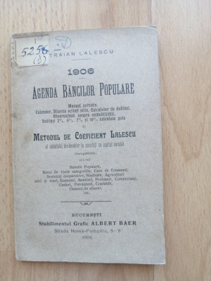 Agenda bancilor Populare - Traian Lalescu, 1906 foto