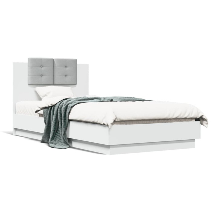 vidaXL Cadru de pat cu tăblie și lumini LED, alb, 75x190 cm