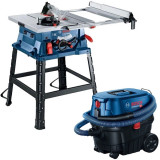 Bosch GTS 254 + GAS 12-25 PL - Fierastrau circular de masa 1800 W 254 mm + Aspirator umed-uscat 1250 W 200 mbar 25 l priza scule electrice