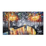 Tablou pictat manual, Peisaj din parc, impreuna pe aleea vietii, 120x70cm ulei pe panza in cutit efect 3D, Magistral