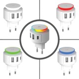 Incarcator cu 2 Porturi USB si Type C cu Lampa LED, Alb, CMCLASS