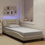 vidaXL Cadru de pat cu lumini LED, crem, 90x190 cm, textil