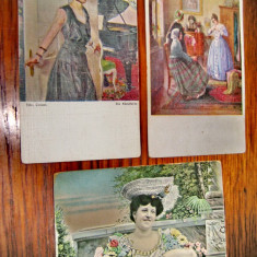 A919-Lot 3 Femei de epoca-Carti Postale vechi anii 1920. Marimi: 14/ 9 cm.