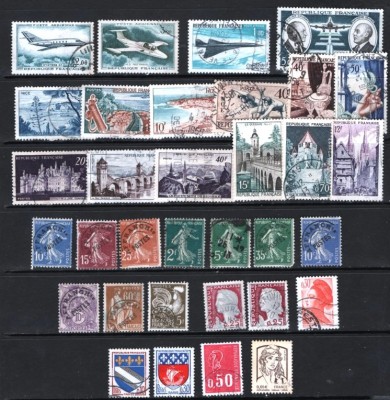 FRANTA - AVIATIE. CLADIRI. PERSONALITATI, STEME. 34 TIMBRE STAMPILATE, LOT318 foto