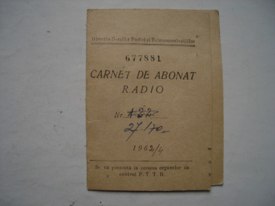 Carnet de abonat radio, 1962 foto