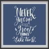 Sticker Decorativ Motivational Never Give Up, 60x60cm, Tablou Citate, Perete, Oglinda, Usa, Fundal Albastru Inchis