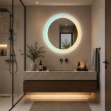 Oglinda LED rotunda pentru baie FISHMAN 70 cm, dezaburire si senzor