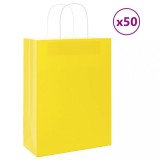 vidaXL Pungi de h&acirc;rtie 50 buc cu m&acirc;nere galbene 26x12x35 cm