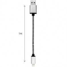 Cablu date Star USB la Lightning 1M Aluminiu alb + negru