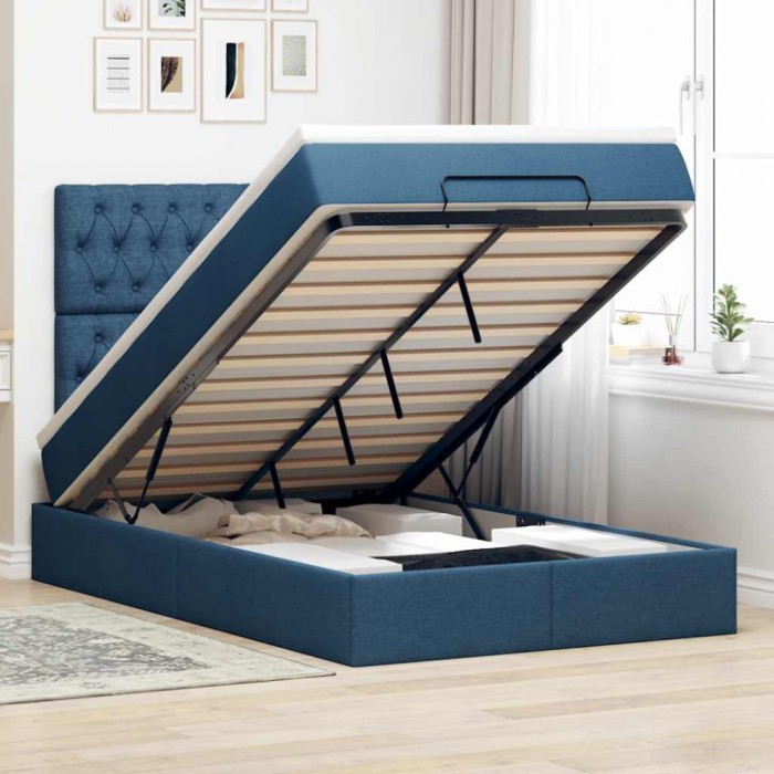 vidaXL Cadru de pat otoman cu saltea țesătură albastră 120x200cm 3313236