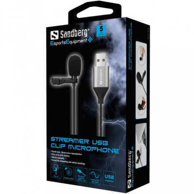 Microfon lavaliera cu clip Sandberg 126-19 USB 2m negru foto