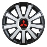 Set 4 capace roti Silver/black cu inel cromat R14 Compatibil Cu Mitsubishi, Autohelix MSA