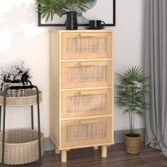 Gossi servanta, maro, 40x30x90 cm, lemn masiv pin si ratan natural
