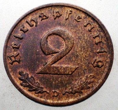 2.674 GERMANIA WWII 2 REICHSPFENNIG 1940 D XF foto
