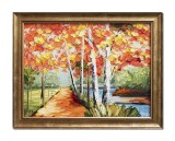 Cumpara ieftin Tablou peisaj pictat manual inramat, Carare cu mesteceni, 45x35cm ulei pe panza, Leonard Covaci