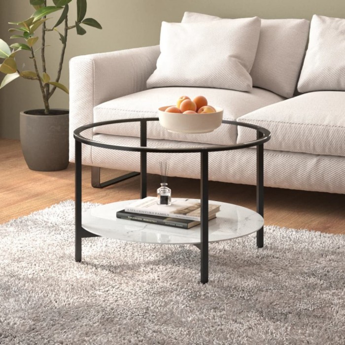 vidaXL Masă de ceai ,marmură albă și neagră,70 cm sticlă securizată 331620