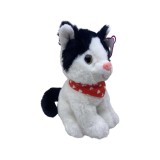 Jucarie pisica din plus alb negru cu esarfa 18cm