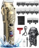 Masina de tuns, profesionala, cu acumulator, afisaj LED, set, rezistenta la apa, impermeabila IPX7, aparat de tuns barba fara fir, Accesorii multiple