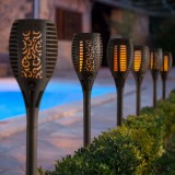 Lampa solara LED - efect de flacara - 12 LED-uri galbene - plastic - negru - 10 x 58 cm