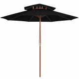 Umbrelă de soare dublă, st&acirc;lp din lemn, negru, 270 cm, vidaXL