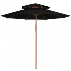 Umbrelă de soare dublă, stâlp din lemn, negru, 270 cm