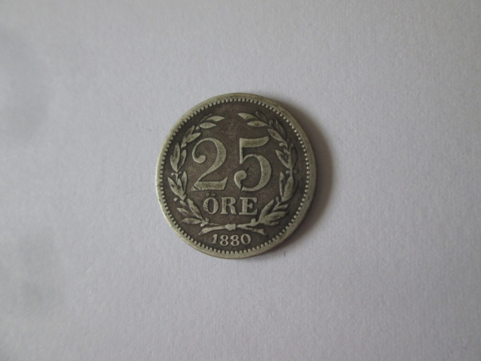 Suedia 25 Ore 1880 argint Oscar II,stare foarte buna cu patina deosebita