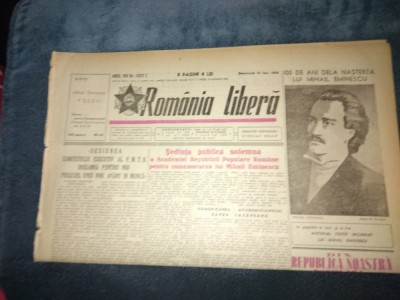 ZIARUL ROMANIA LIBERA 15 IANUARIE 1950 ANIVERSARE MIHAI EMINESCU foto