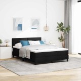 Pat cu Arcuri cu Saltea &amp; Lumină LED Neagră 140x200 cm Țesătură