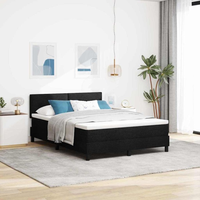 vidaXL Pat cu Arcuri cu Saltea &amp; Lumină LED Neagră 140x200 cm Țesătură