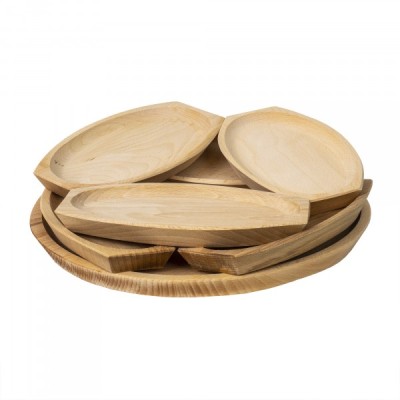 Set 6 farfurii din lemn si un platou pentru servit rotund Zilan EXT 6082 foto