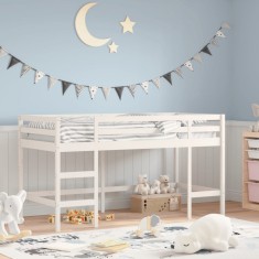 vidaXL Pat etajat de copii cu scară, alb, 90x190 cm, lemn masiv pin 835902