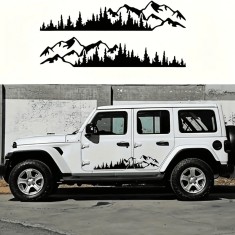 Set 2 stickere autoadezive pentru vehicule Off Road, model &bdquo;Forest &amp; Mountains&rdquo;, dimensiune 100 x 20 cm, culoare Neagra