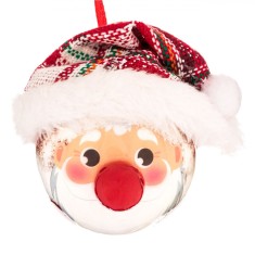 Glob Crăciun, Model Moș Crăciun, Culoare Roșu, Diametru 6.5 cm, Material Plastic