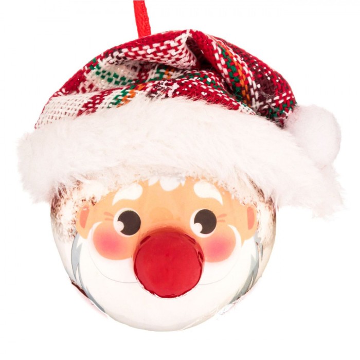 Glob Crăciun, Model Moș Crăciun, Culoare Roșu, Diametru 6.5 cm, Material Plastic