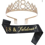 Set pentru Majorat, Flippy, Coronita Printesa Gold si Panglica 18&amp;Fabulous, Negru