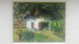 Cumpara ieftin Casa traditionala, miniatura semnat guasa pe carton cu paspartu original 8x10 cm, Peisaje, Impresionism