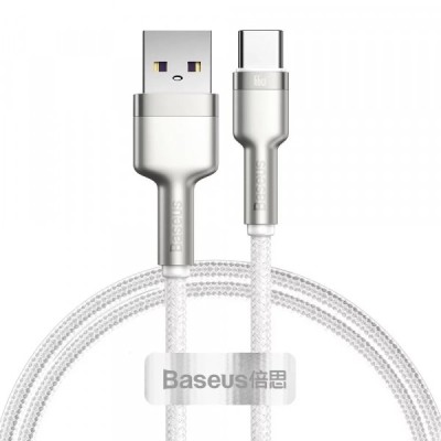 Cablu Date si Incarcare USB-A - USB-C Baseus Cafule Metal Series, 66W, 2m, Alb CAKF000202 foto