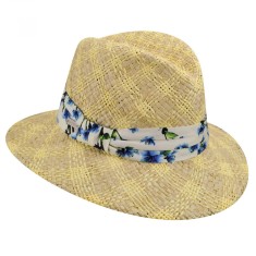 Palarie Betmar Joy Straw Fedora Natural/ Albastru - Cod 346045645489 foto
